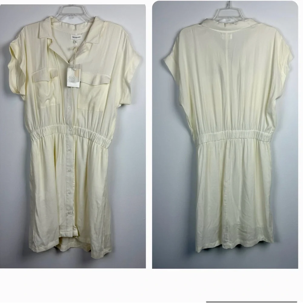 NWT Thread & Supply Maya Cream Dress Button Front Elastic Waist Size L - Picture 3 of 17
